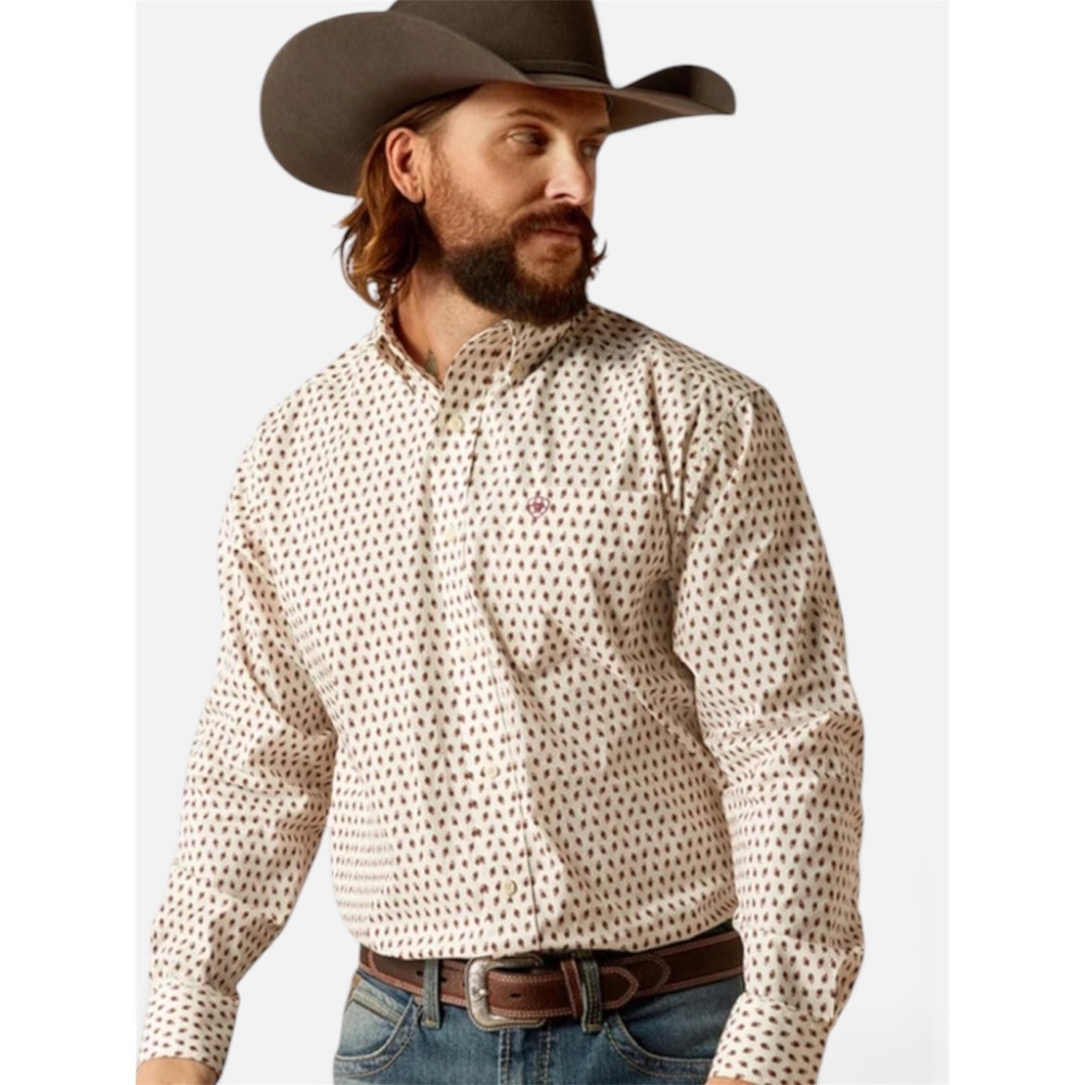 Ariat Shayne Shirt Men XXL Off White Geo Print Long Sleeve Button Down Western